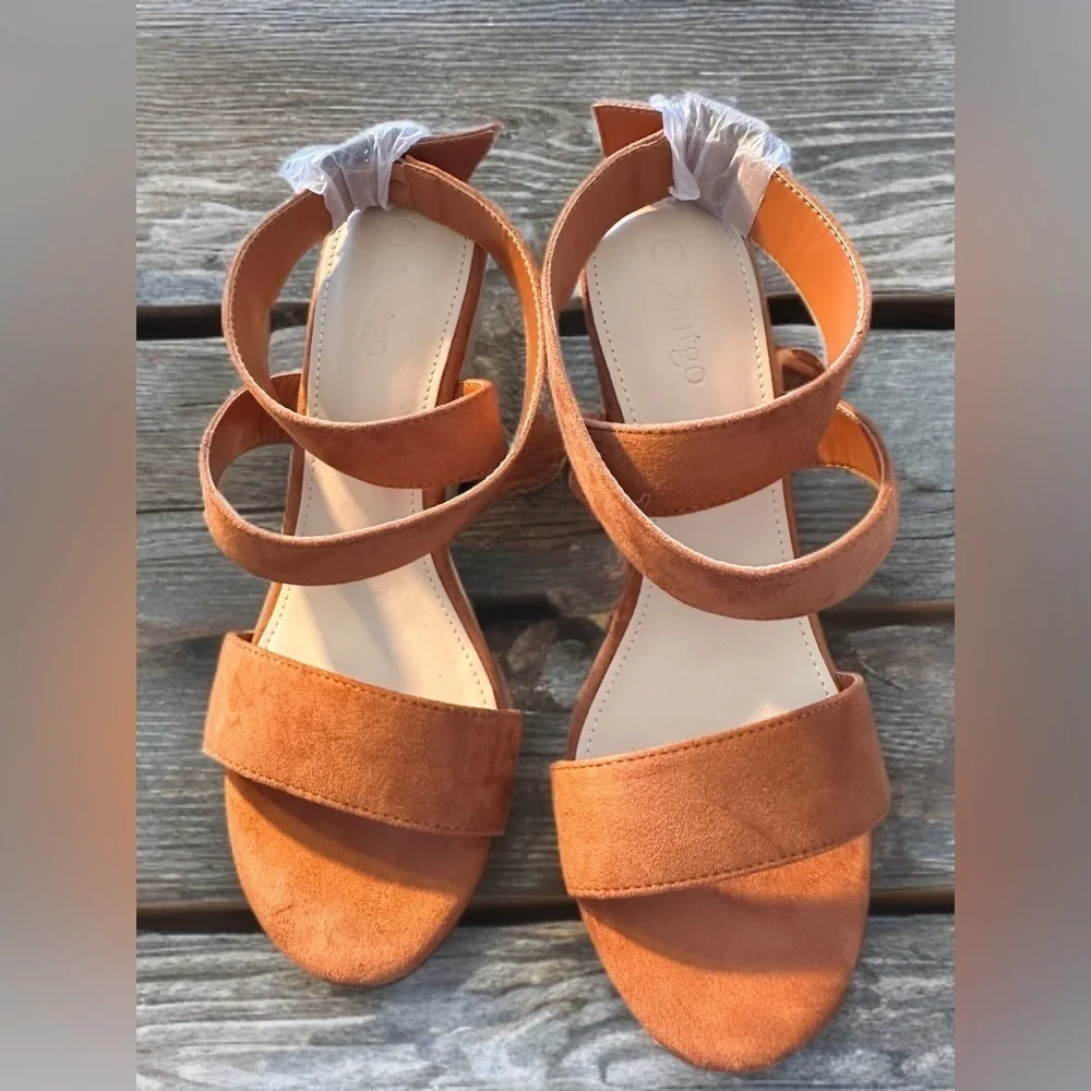New Coutgo Women's Wedge Sandals Cross Strap Espadrille Platform Size 9 Brown